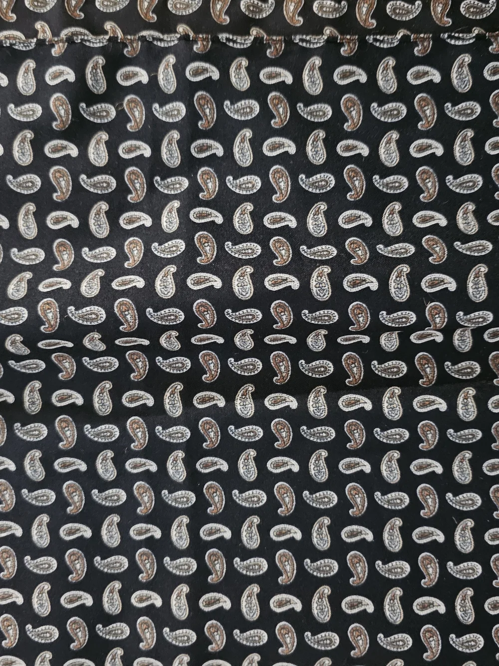 Black Paisley Silky Polyester Scarf with Brown & Cream Accents
